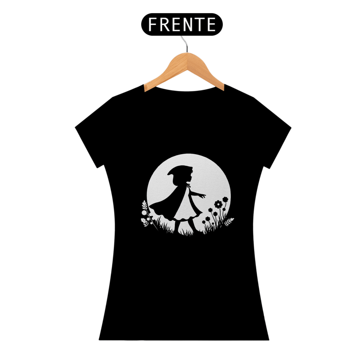Nome do produto: Camiseta Feminina Chapeuzinho Vermelho e a Lua