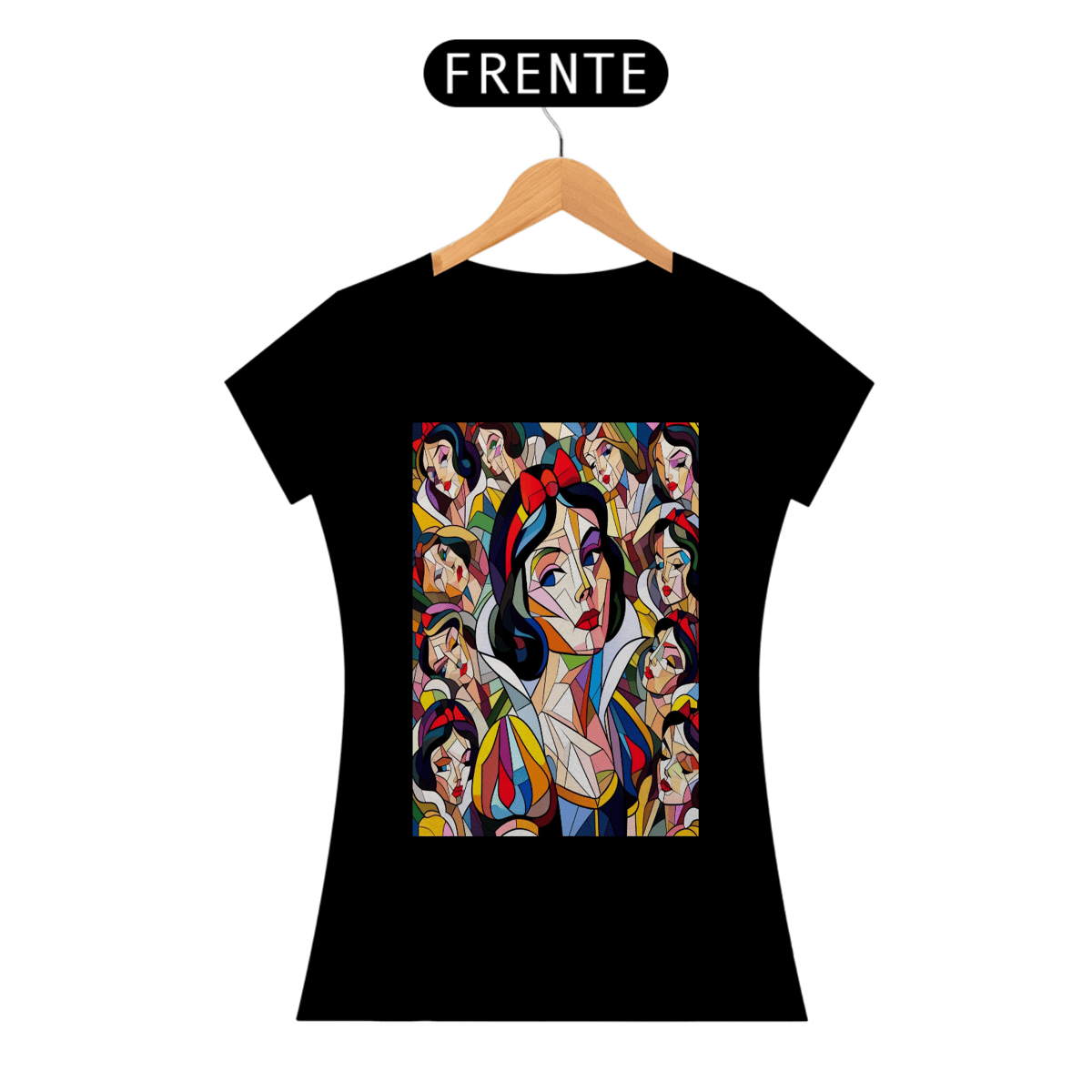 Nome do produto: Camiseta Feminina Branca de Neve Cubismo