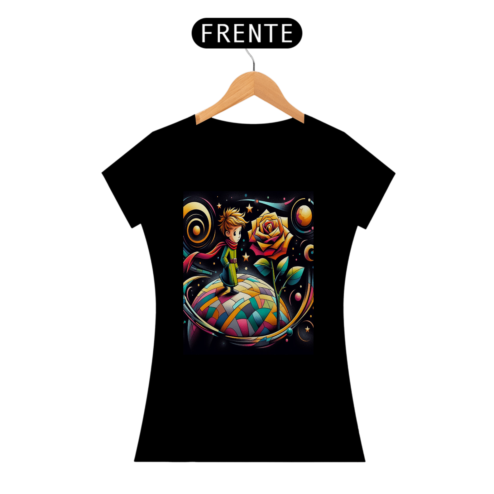 Camiseta Feminina Pequeno Príncipe e o Planeta