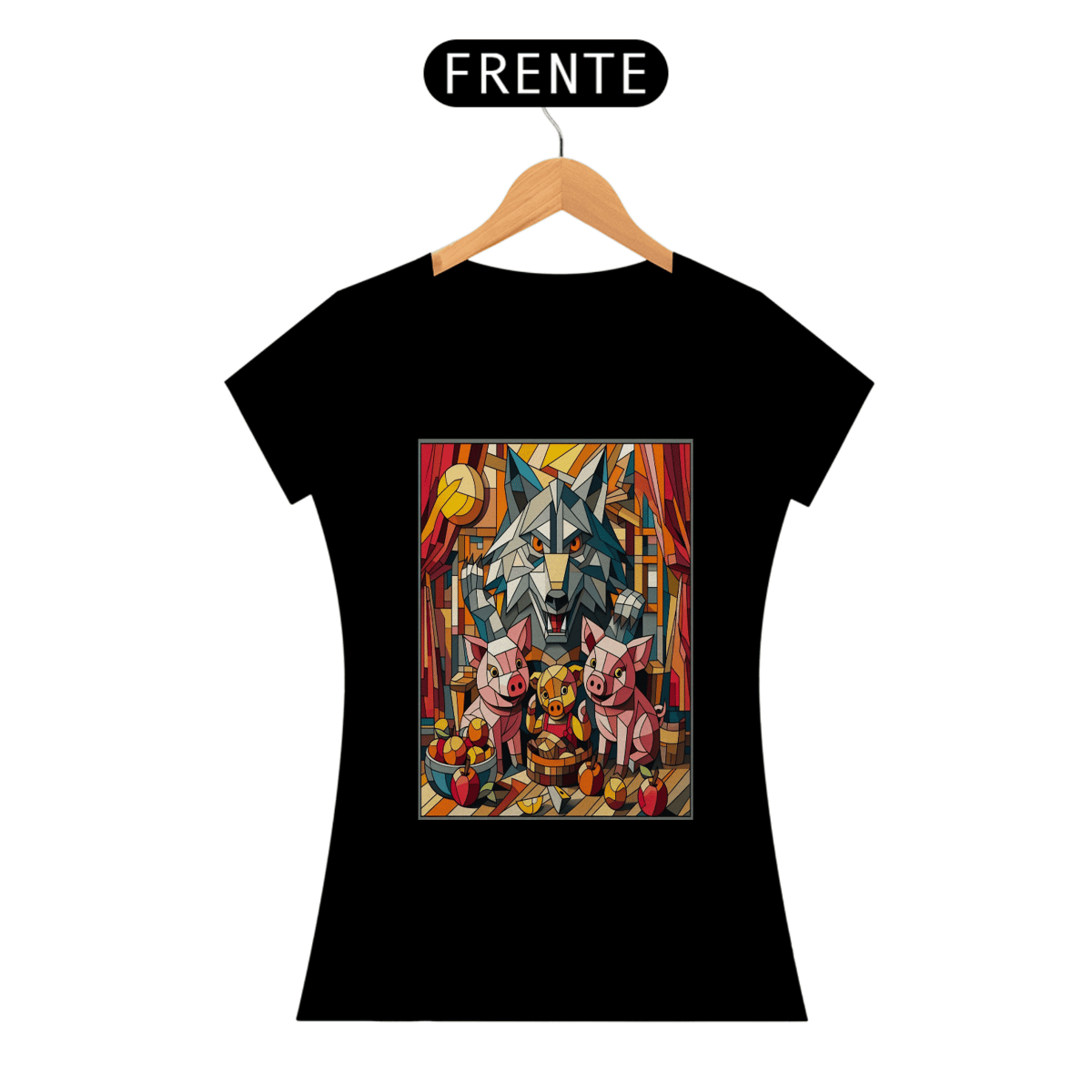 Nome do produto: Camiseta Feminina Os Três Porquinhos Cubismo