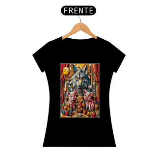 Camiseta Feminina Os Três Porquinhos Cubismo