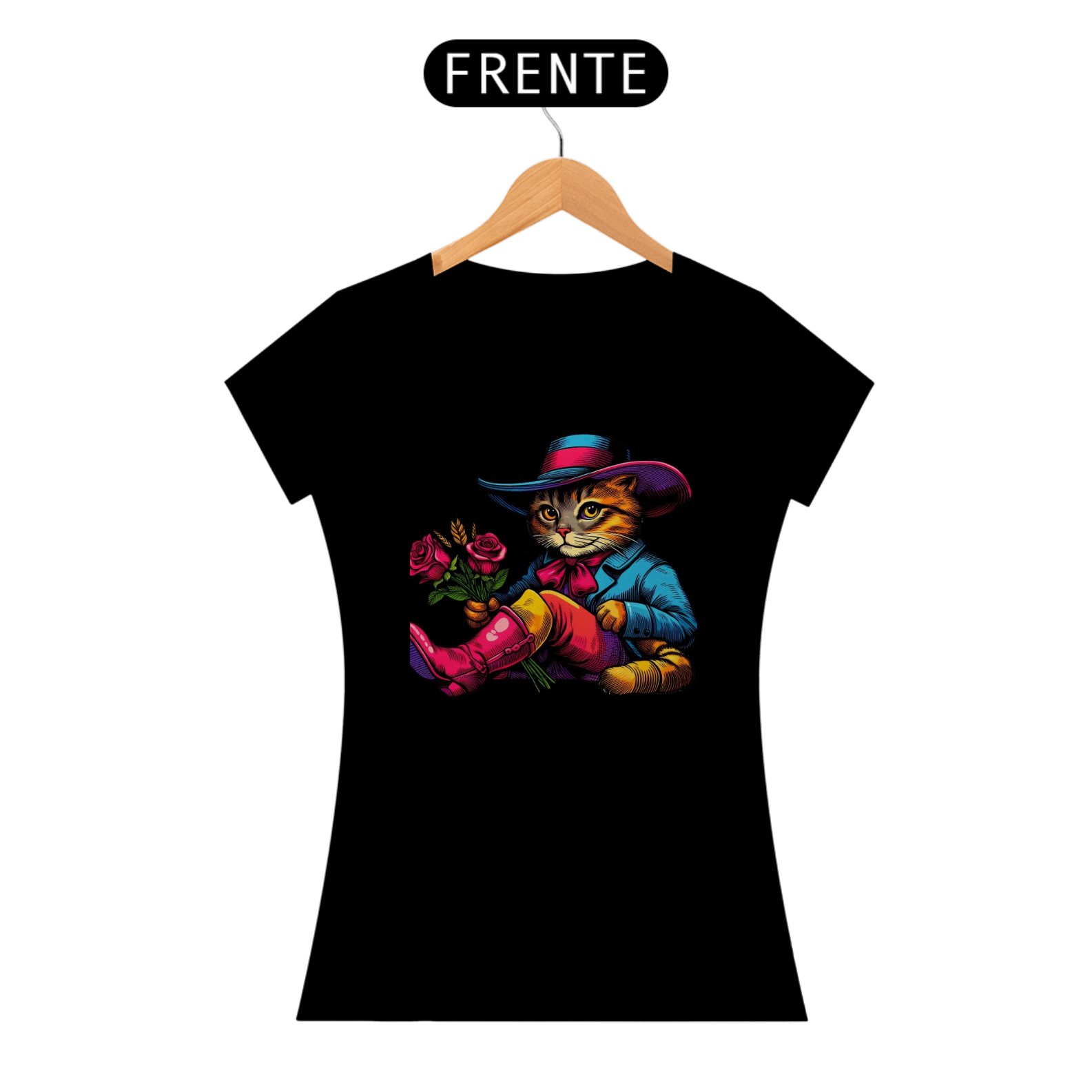 Camiseta Feminina Gato de Botas Cartoon