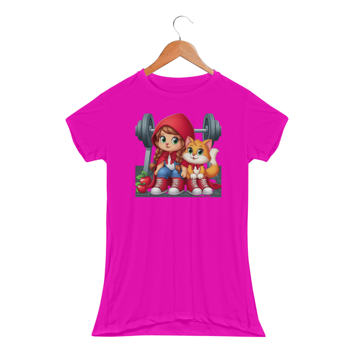 Nome do produto: Camiseta Feminina Fit Chapeuzinho e Gato de Botas
