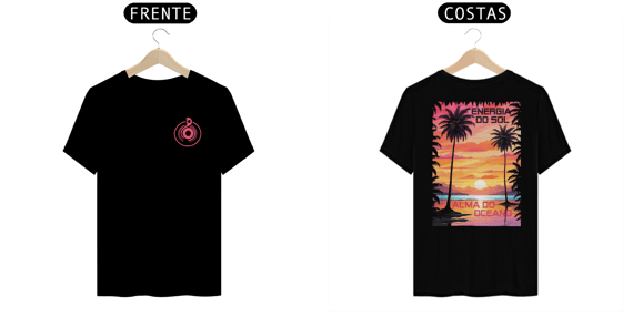 Camiseta ENERGIA DO SOL, ALMA DO OCEANO - imp.: frente/costas.