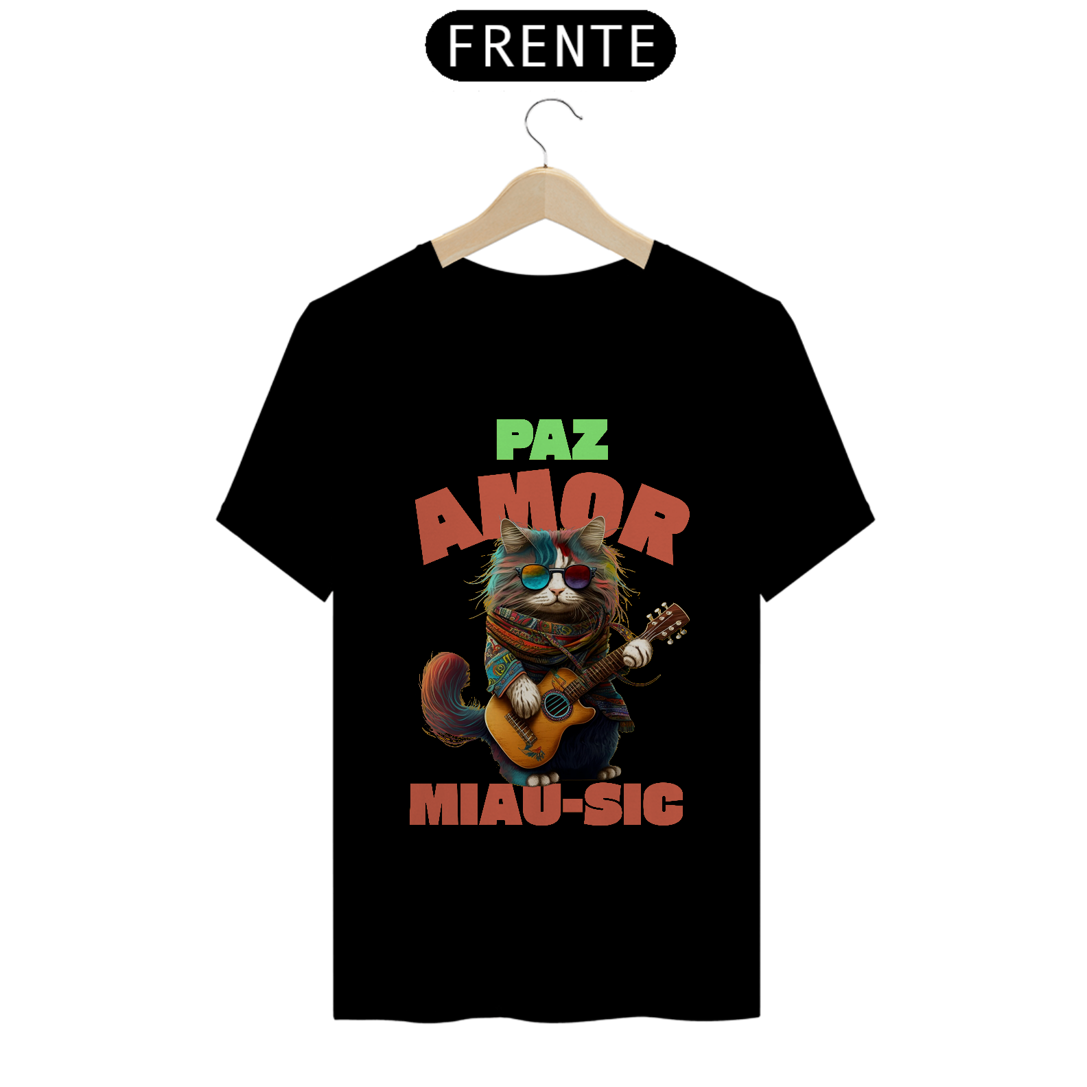 Camiseta de Gato - Paz, Amor e Miau-sic