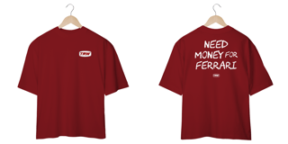 Nome do produto Camiseta Oversized Need Money for Ferrari - Frente e Costas