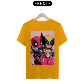 Nome do produto Camiseta Deadpool e Wolverine andando de lambreta