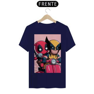 Nome do produto Camiseta Deadpool e Wolverine andando de lambreta