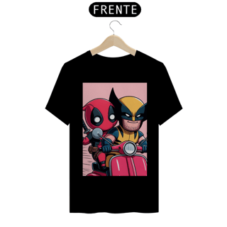 Nome do produto Camiseta Deadpool e Wolverine andando de lambreta