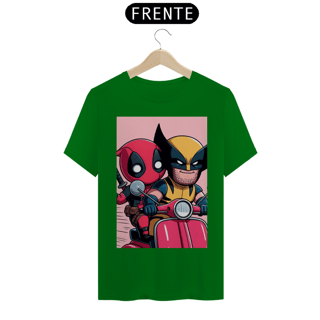Nome do produto Camiseta Deadpool e Wolverine andando de lambreta