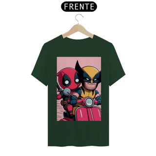 Nome do produto Camiseta Deadpool e Wolverine andando de lambreta
