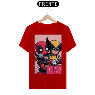 Nome do produto Camiseta Deadpool e Wolverine andando de lambreta