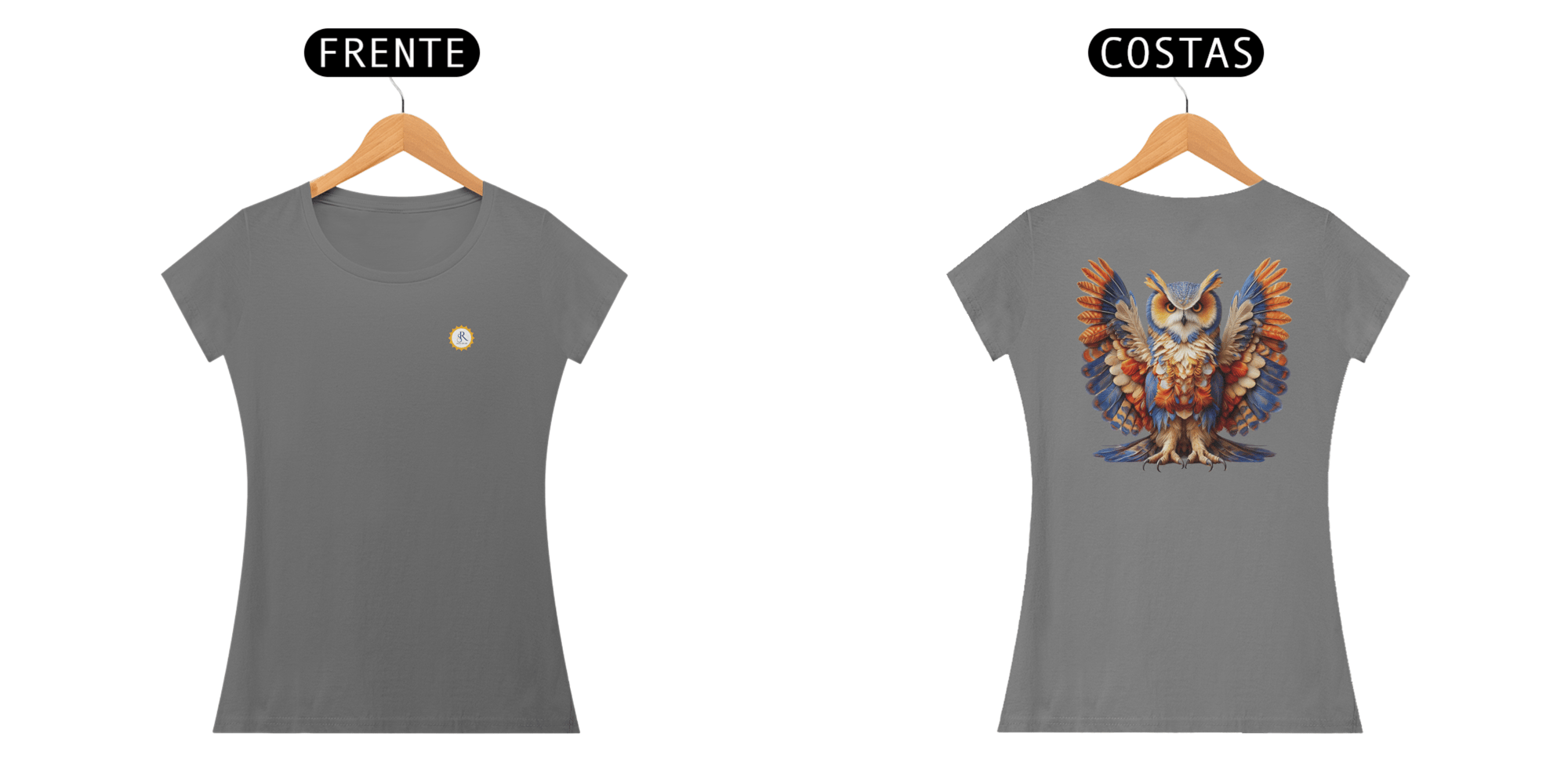 CAMISETA FEM BABY LONG ESTONADA 0- CORUJA, OWL - COLEÇÃO ARQUÉTIPO