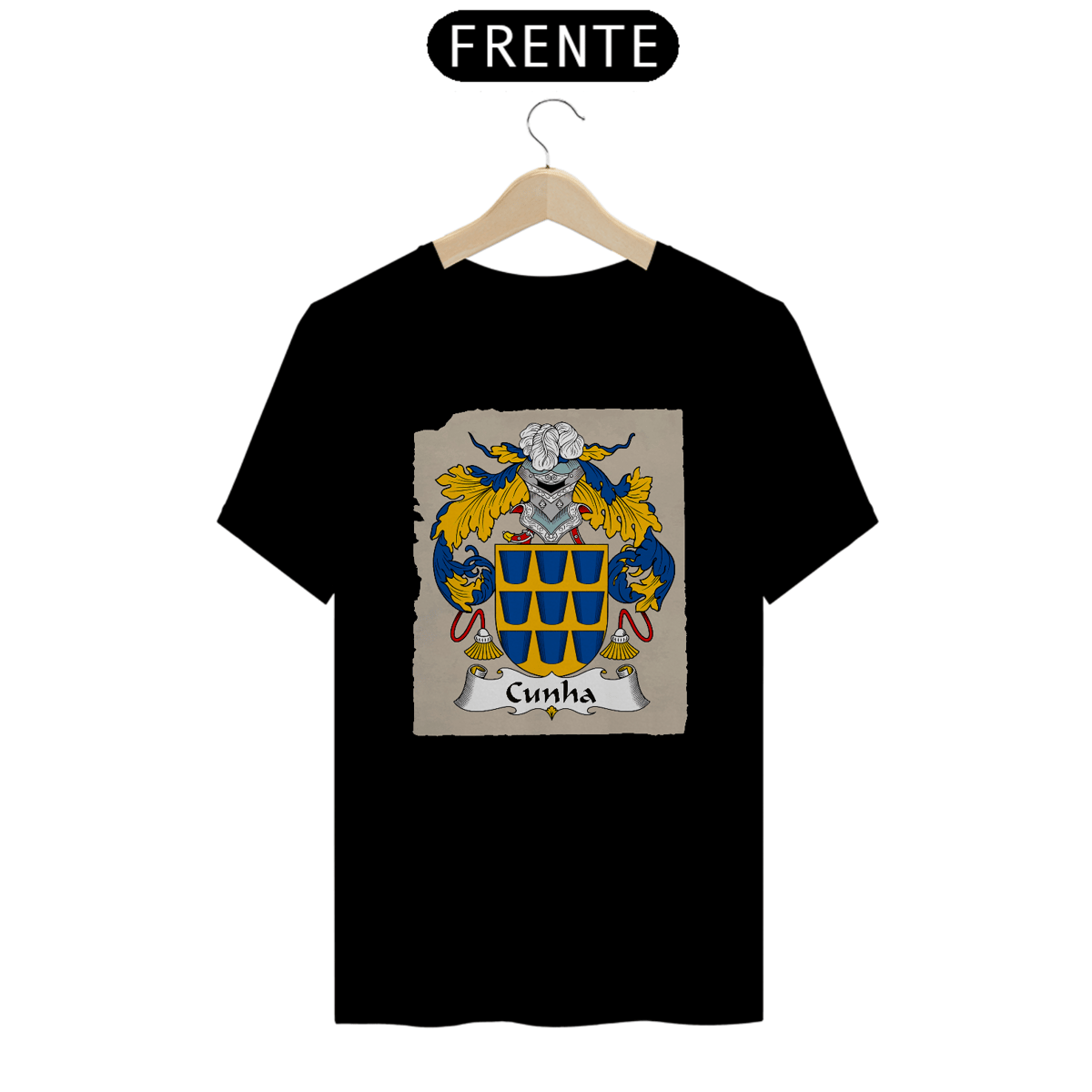 Nome do produto: Brasão Família Cunha Origem Camiseta Sobrenome