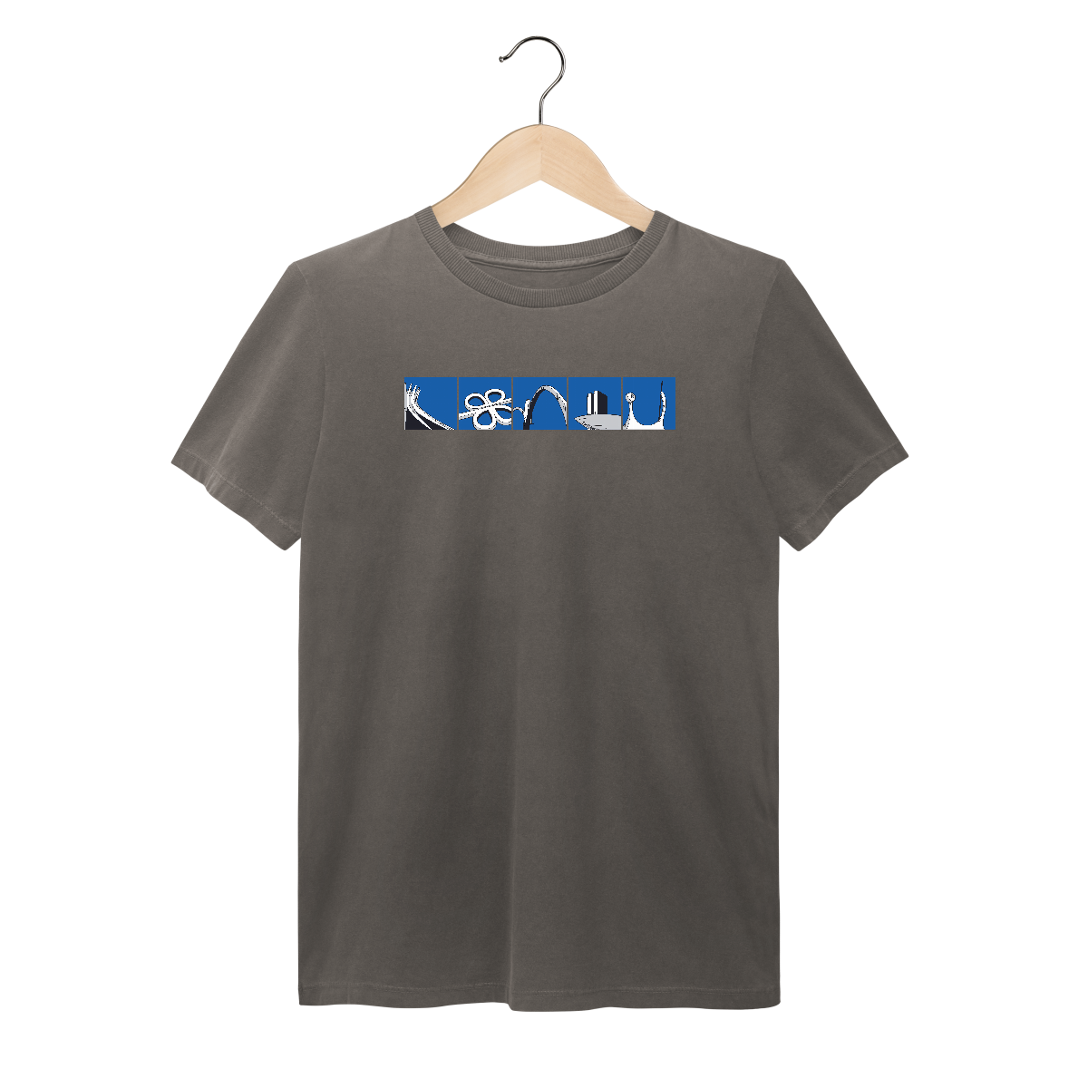 Nome do produto: Camiseta estonada reta ícones Brasília