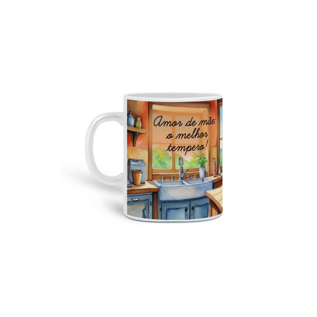 Nome do produto: Amor de mãe: o melhor tempero!<br>Caneca de Porcelana