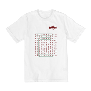 Nome do produto Camiseta Infantil Caça-palavras “Sonhar, profetizar e realizar” - Estampa grená