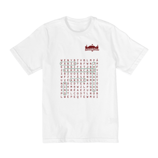 Nome do produto Camiseta Infantil Caça-palavras Elenco 2023 - Estampa grená