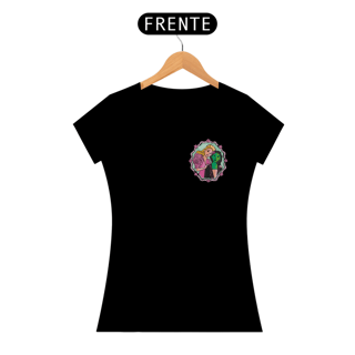 Nome do produtoCamiseta Feminina (Algodão Peruano) - Green Goes Well With Pink (Lateral)