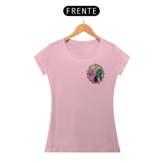 Nome do produtoCamiseta Feminina (Algodão Peruano) - Green Goes Well With Pink (Lateral)