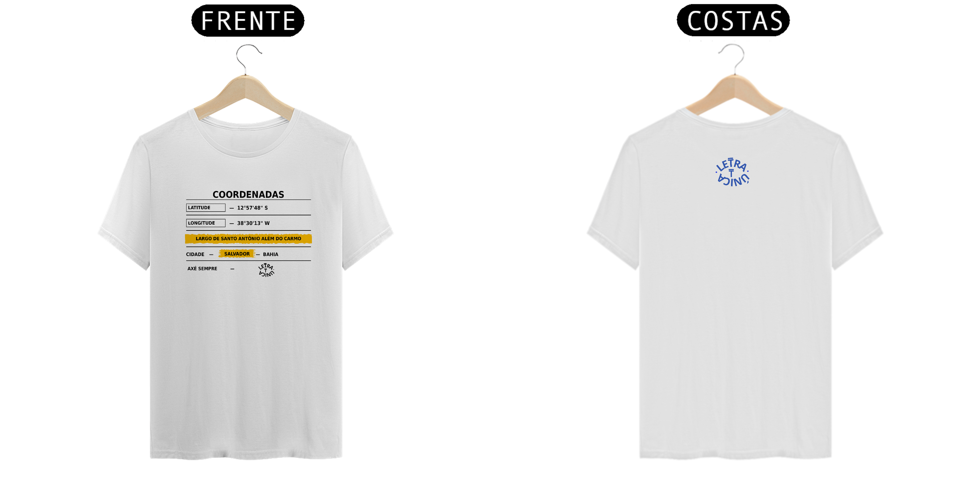 Nome do produto: Camiseta Prime Letra Unica Baianidade Coordenadas Largo Santo Antonio Além do Carmos