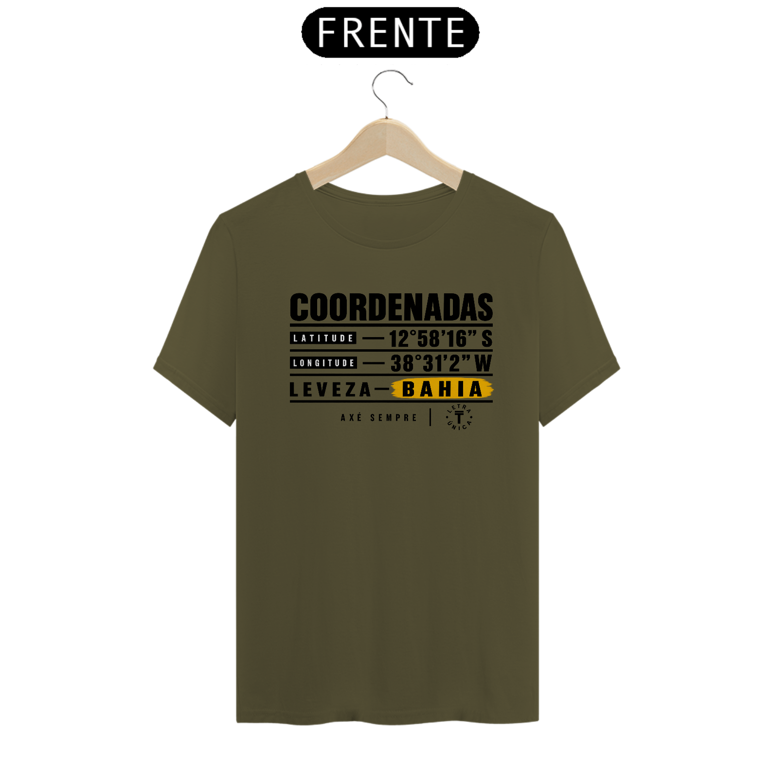 Camiseta Prime Letra Unica Baianidade Coordenadas Leveza Bahia