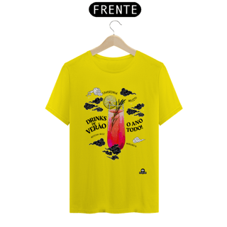 Nome do produto Camiseta de barman com estampa drinks de verão para todo o ano como sakerinha, mojito, moscow mule e margarita.