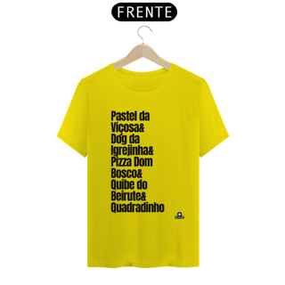 Nome do produto Camiseta de turismo com comidas típicas de Brasília: Pastel da Viçosa, Dog da Igrejinha, Pizza Dom Bosco, Quibe do Beirute e Quadradinho.