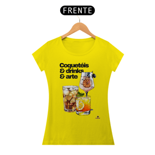 Nome do produto Camiseta feminina de barman com coqueteis, drinks e arte, com estampa de lindos e deliciosos drinks.