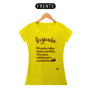 Nome do produto Camiseta Ingredientes da feijoada, descrevendo os principais ingredientes de uma deliciosa feijoada.
