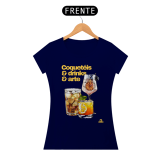 Nome do produto Camiseta feminina de barman com coqueteis, drinks e arte, com estampa de lindos e deliciosos drinks.