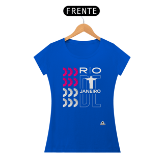 Nome do produto Camiseta feminina de viagem da linda cidade do Rio de Janeiro, com estampa estilizada do belo calçadão de Copacabana.
