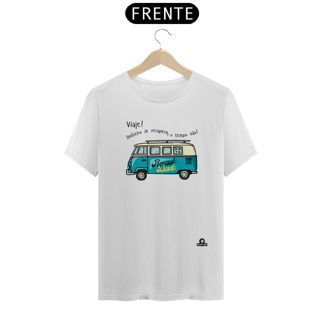 Nome do produto Camiseta de viagem com linda estampa de Kombi motor home e a frase 