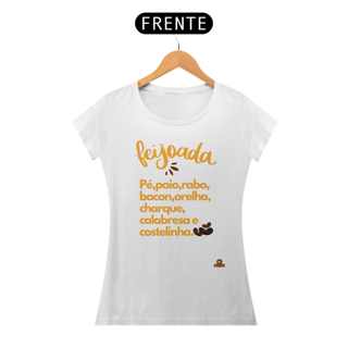 Nome do produto Camiseta Ingredientes da feijoada, descrevendo os principais ingredientes de uma deliciosa feijoada.