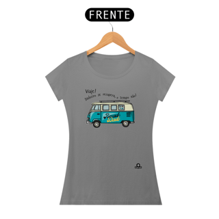 Nome do produto Camiseta feminina de viagem com linda estampa de Kombi motor home e a frase 