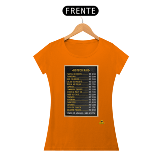 Nome do produto Camiseta feminina Tabela de Preços do boteco raiz, com imagem de lousa com os preços dos produtos.