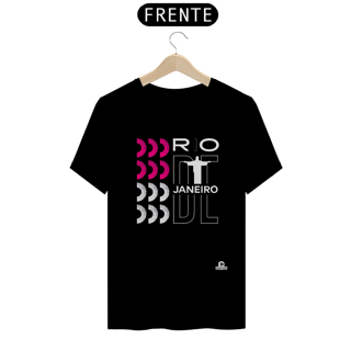 Nome do produto Camiseta de viagem da linda cidade do Rio de Janeiro, com estampa estilizada do belo calçadão de Copacabana.