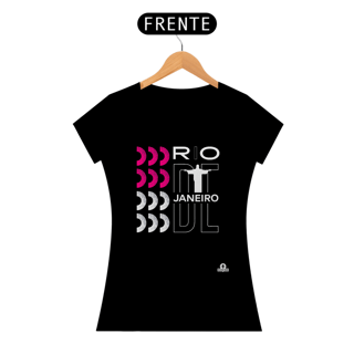 Nome do produto Camiseta feminina de viagem da linda cidade do Rio de Janeiro, com estampa estilizada do belo calçadão de Copacabana.