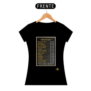 Nome do produto Camiseta feminina Tabela de Preços do boteco raiz, com imagem de lousa com os preços dos produtos.