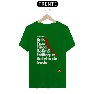 Nome do produto Camiseta retrô brincadeiras da minha infância: bets, pipa, pião, finca, rolimã, estilingue, bolinha de gude.