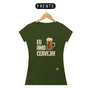 Nome do produto Camiseta com a frase Eu Amo Cerveja e imagem de uma bela caneca de Chopp.