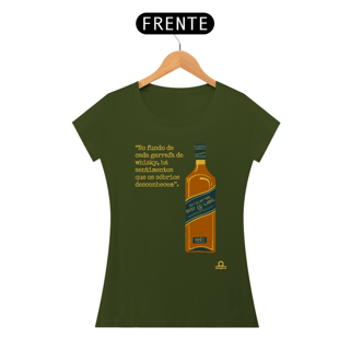 Nome do produto Camiseta com estampa de Garrafa de Whisky e frase melancólica 