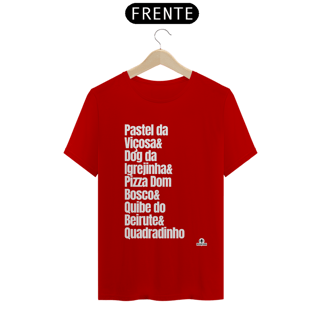 Nome do produto Camiseta de turismo com comidas típicas de Brasília: Pastel da Viçosa, Dog da Igrejinha, Pizza Dom Bosco, Quibe do Beirute e Quadradinho.