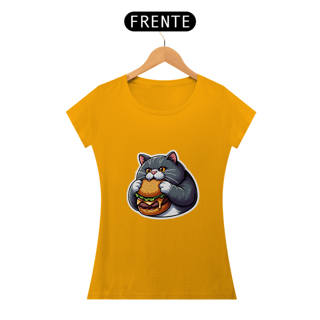 Nome do produto Camiseta Sticker Feminina - Gato Hamburger