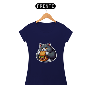 Nome do produto Camiseta Sticker Feminina - Gato Hamburger