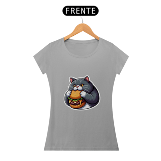 Nome do produto Camiseta Sticker Feminina - Gato Hamburger