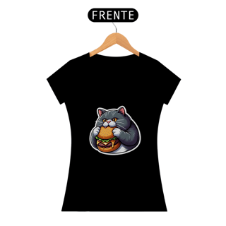 Nome do produto Camiseta Sticker Feminina - Gato Hamburger