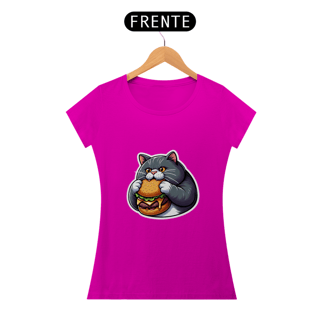 Nome do produto Camiseta Sticker Feminina - Gato Hamburger