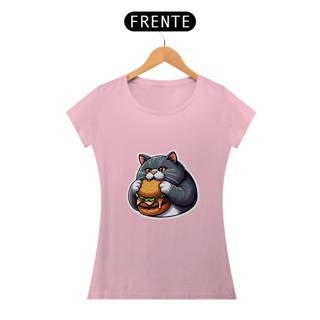 Nome do produto Camiseta Sticker Feminina - Gato Hamburger
