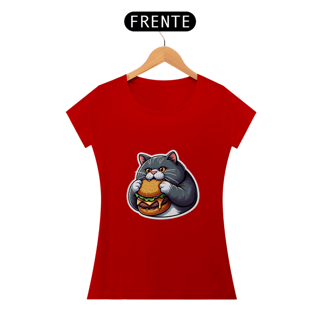 Nome do produto Camiseta Sticker Feminina - Gato Hamburger